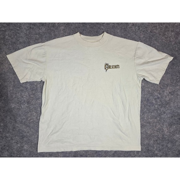 Girl Scouts of the USA Tops - Vintage Girl Scouts of the USA Shirt Cream Ribbed Embroidered Floral Vintage XL